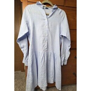 Swim With MI Linen Dress Size Large Long Sleeve Drop Waist Blue Beach Travel